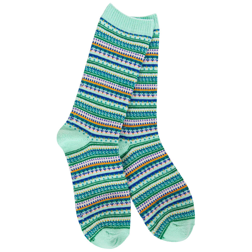 World’s Softest Weekend Boho Crew Socks – Mint Stripe