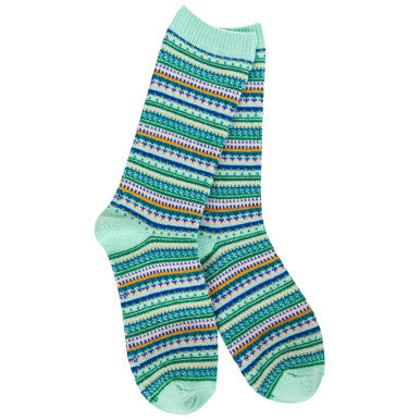 World’s Softest Weekend Boho Crew Socks – Mint Stripe