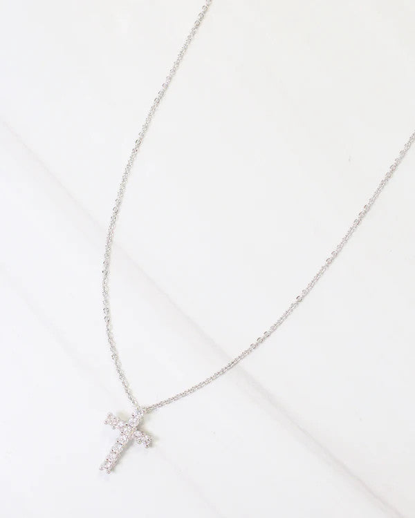 Caroline Hill Oxford CZ Cross Necklace Silver