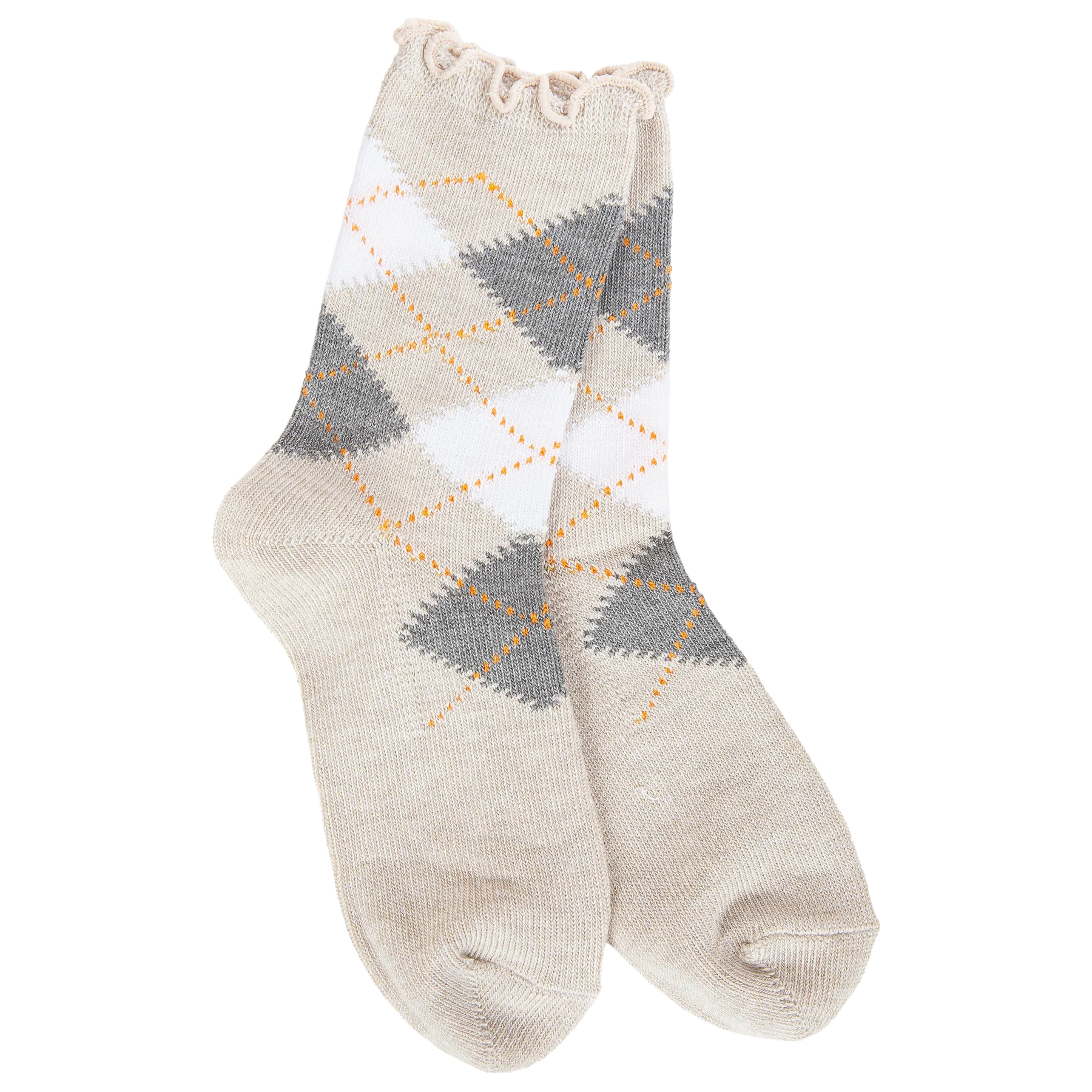 World's Softest Weekend Argyle Ruffle Mini Crew - Oatmeal