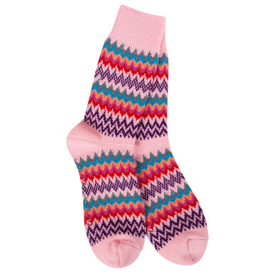 World's Softest Zig Zag Crew Socks - Pink Multi