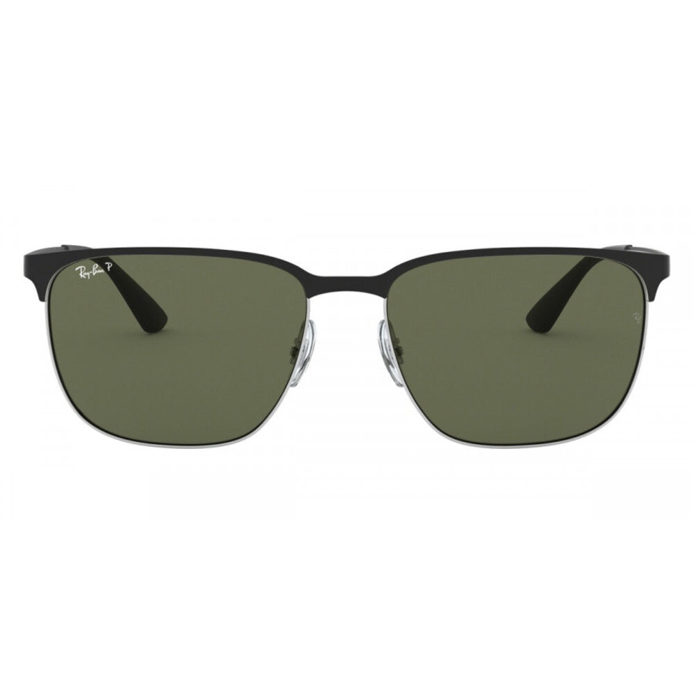 Ray-Ban Square Sunglasses – Black on Silver/Green Polarized