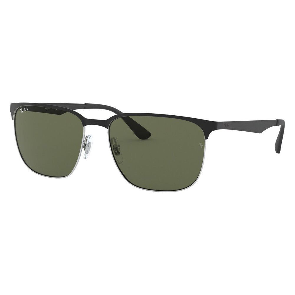 Ray-Ban Square Sunglasses – Black on Silver/Green Polarized