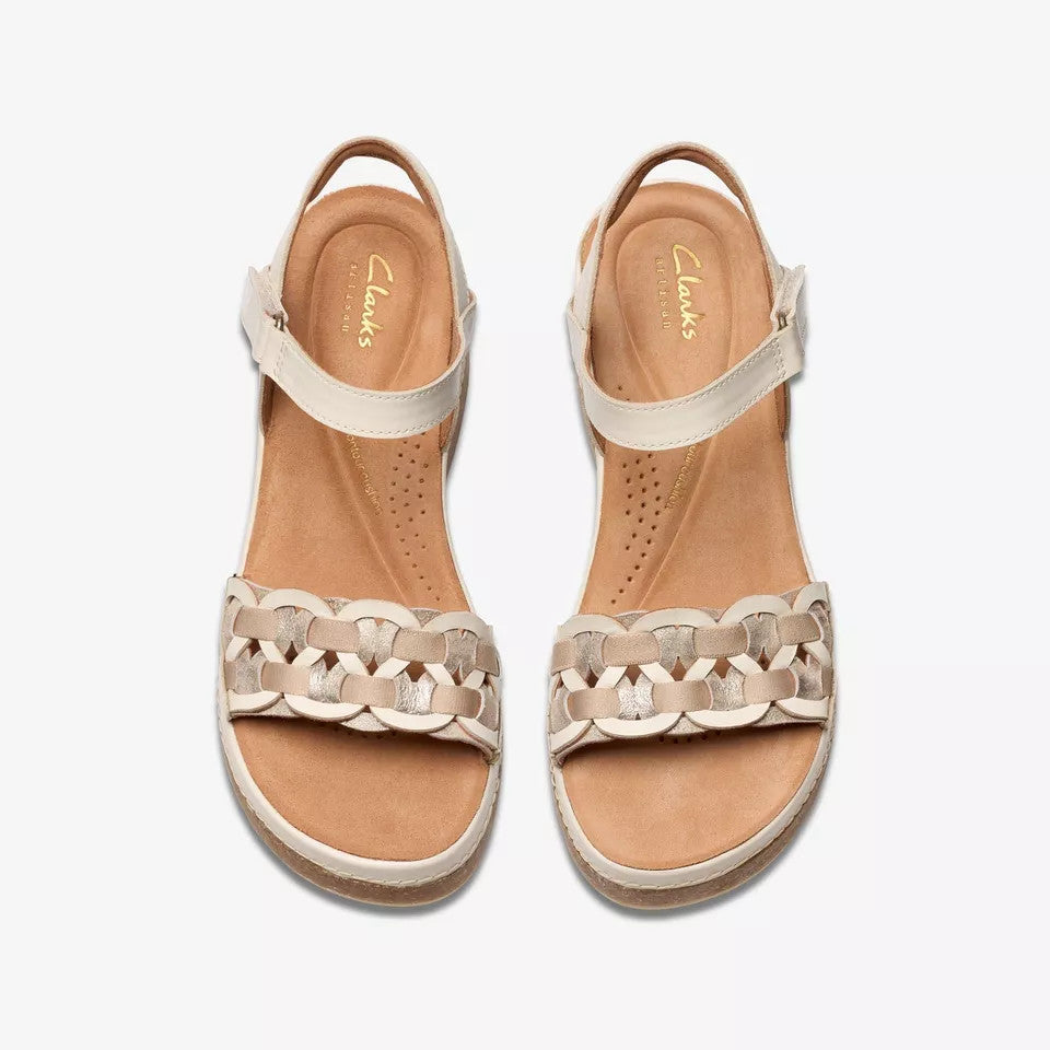 Clarks Women’s Kassanda Bar Wedge Sandal — Cream Multi Leather