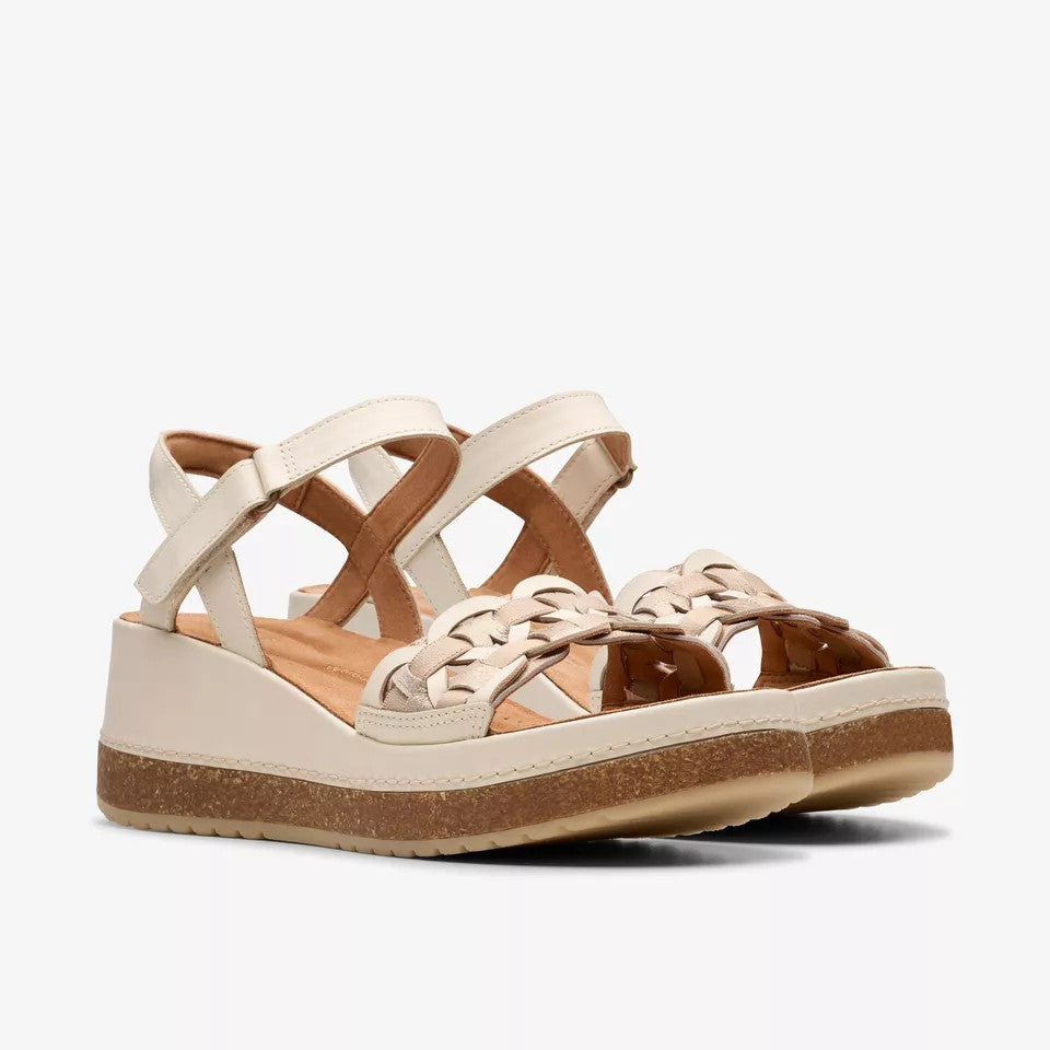 Clarks Women’s Kassanda Bar Wedge Sandal — Cream Multi Leather