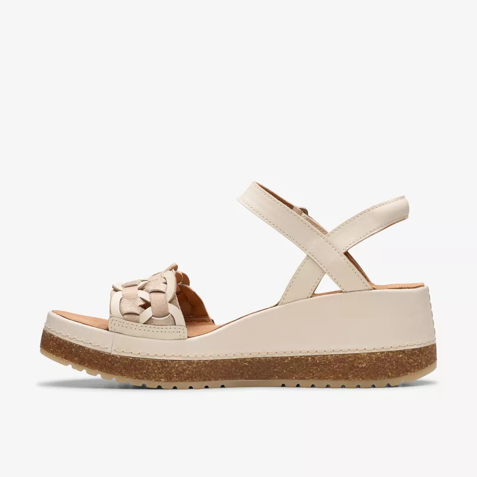Clarks Women’s Kassanda Bar Wedge Sandal — Cream Multi Leather