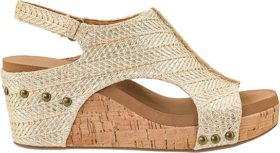 Corkys Women's Carley Wedge Sandal - Silver Raffia