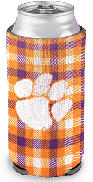 Clemson Plaid Slim Can Coozie