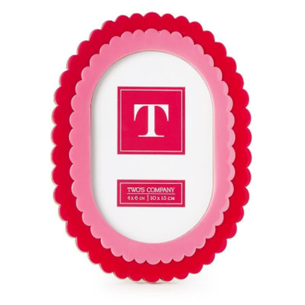 Two's Company 4x6 Double Scalloped Edge Pink/Dark Pink Photo Frame
