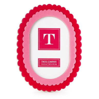 Two's Company 4x6 Double Scalloped Edge Pink/Dark Pink Photo Frame