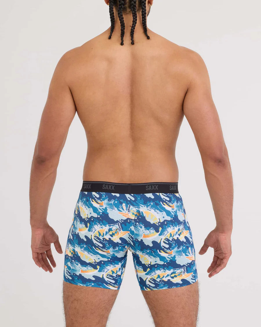 Saxx Quest Quick Dry Mesh Boxer Briefs - Big Mouth Bass Blue
