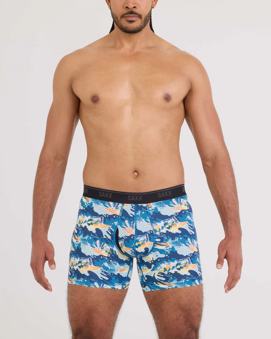 Saxx Quest Quick Dry Mesh Boxer Briefs - Big Mouth Bass Blue