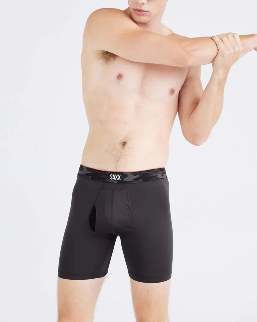 Saxx Men's Multi-Sport 6" Mesh Performance Boxer Brief - 2 Pack - Remote Camo Waistband/Black