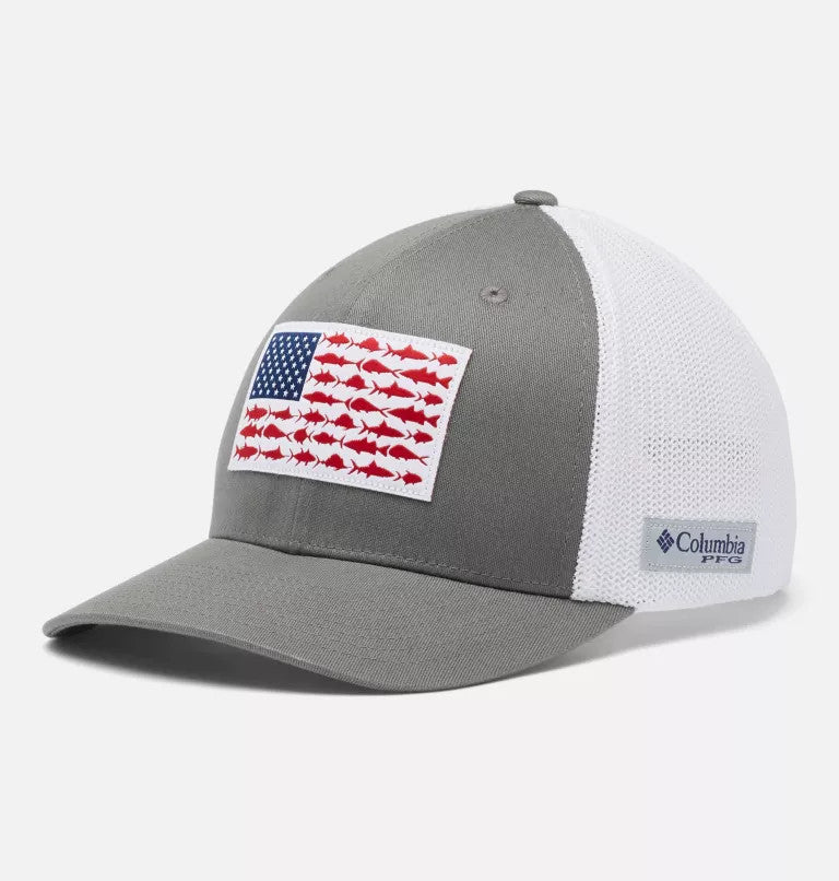 Columbia PFG Fish Flag Mesh Ball Cap-Titanium/White