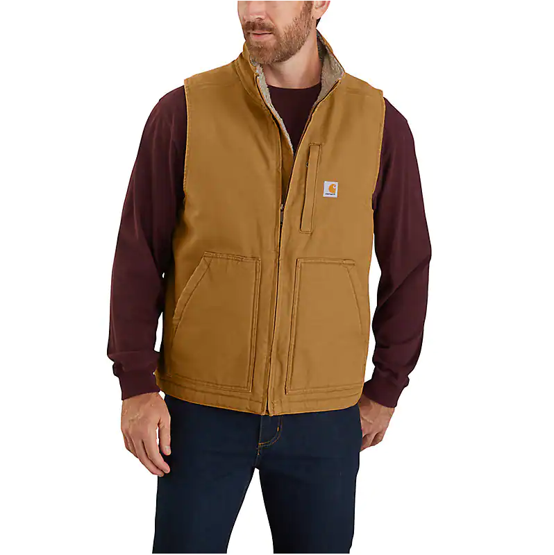 Carhartt Loose Fit Washed Duck Sherpa-Lined Mock-Neck Vest-Brown