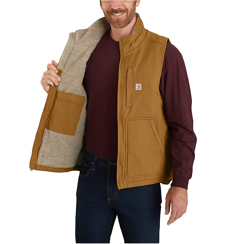 Carhartt Loose Fit Washed Duck Sherpa-Lined Mock-Neck Vest-Brown