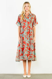 THML Women's Red Collared Maxi Sheer Dress