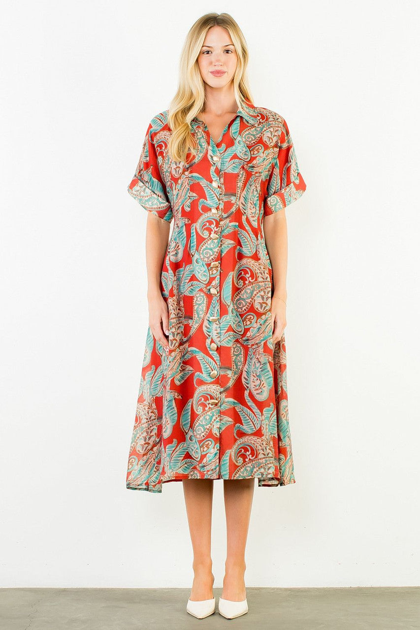 THML Women's Red Collared Maxi Sheer Dress