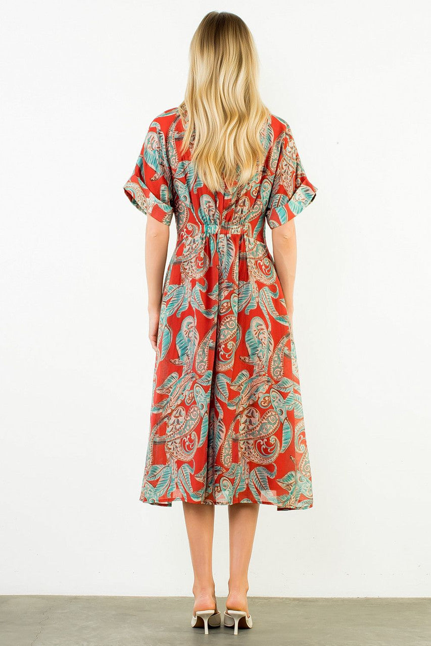 THML Women's Red Collared Maxi Sheer Dress