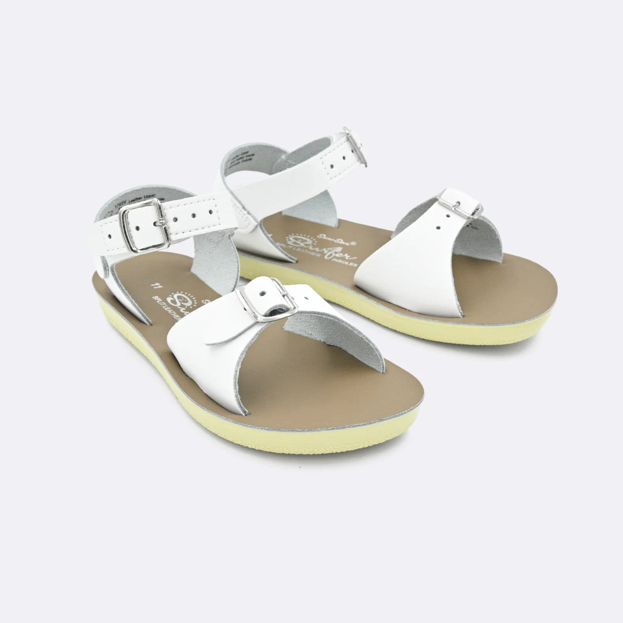 Sun‑San Surfer H&L Girls Leather Sandals - White