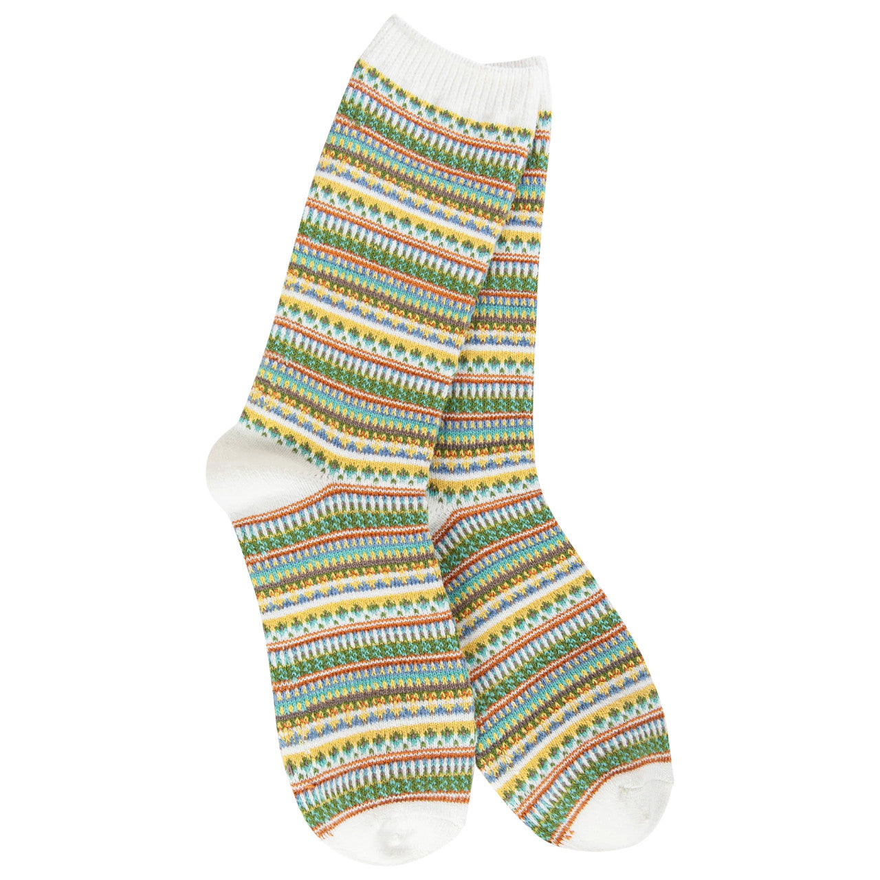 World’s Softest Weekend Boho Crew Socks – White Stripe