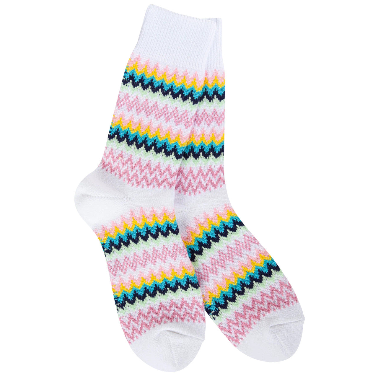 World's Softest Zig Zag Crew Socks - White Multi
