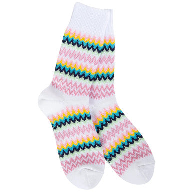World's Softest Zig Zag Crew Socks - White Multi