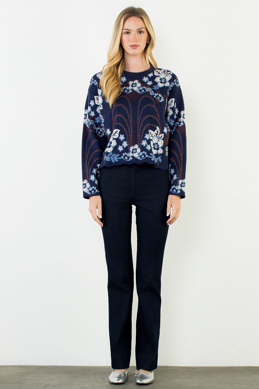 THML Women's Navy Patterned Sweater