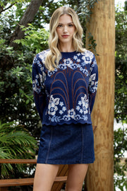 THML Women's Navy Patterned Sweater