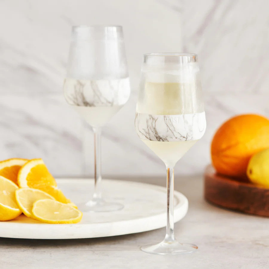 Host Stemmed Wine FREEZE Cooling Cup in Marble, Set of 2