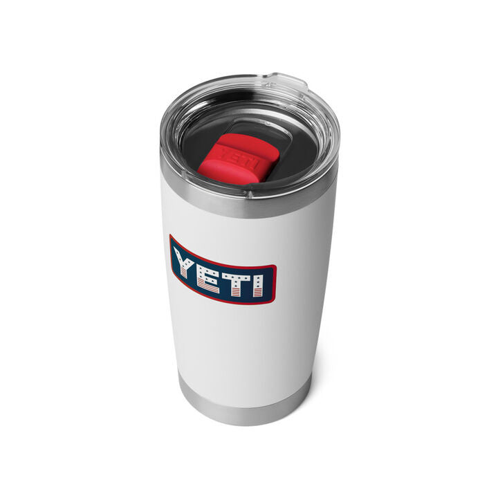 Yeti 20oz Rambler Tumbler with Magslider Lid - White with Patriotic Badge
