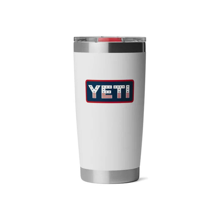 Yeti 20oz Rambler Tumbler with Magslider Lid - White with Patriotic Badge